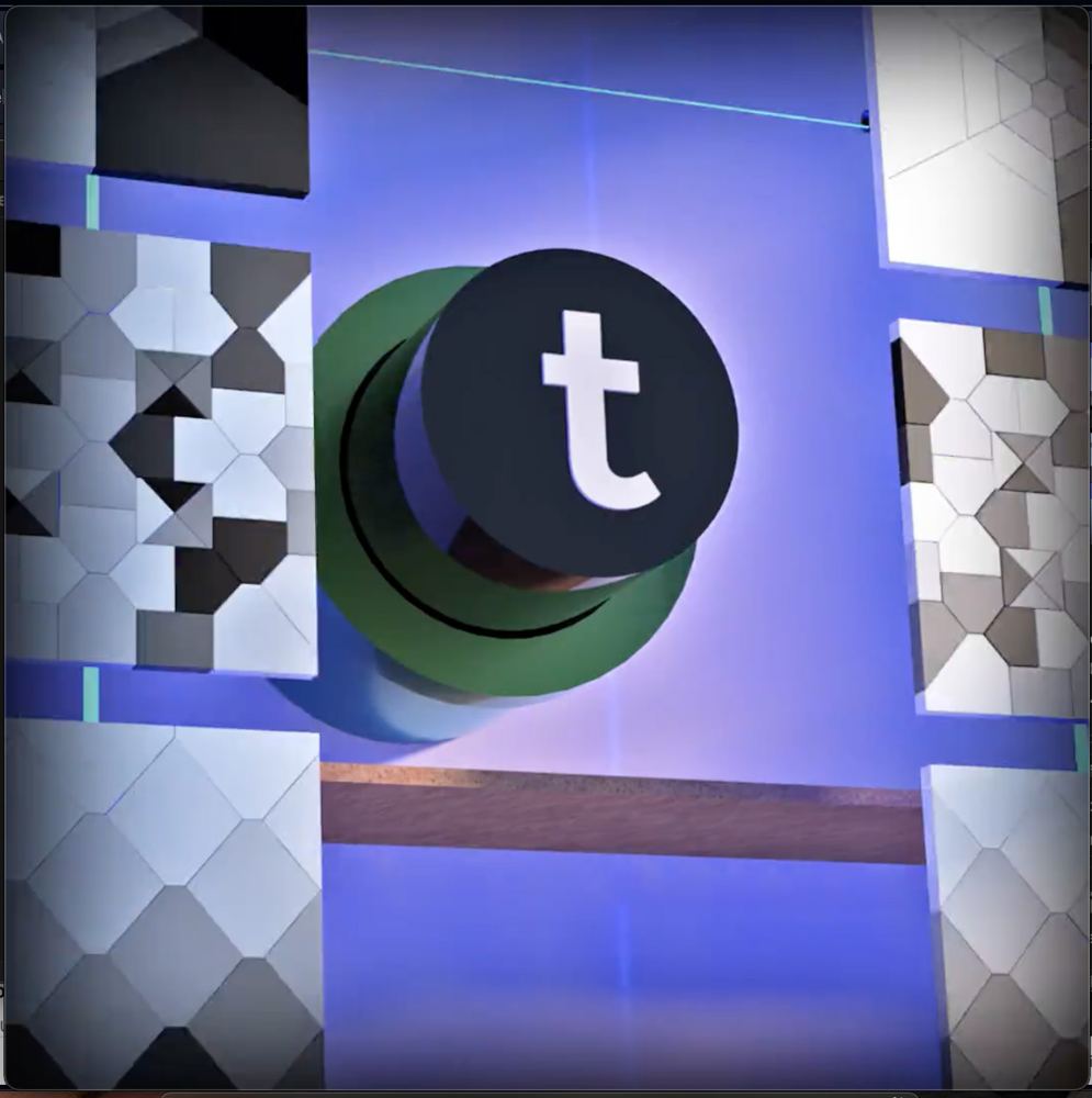Logotipo em 3D sobre cenário geométrico